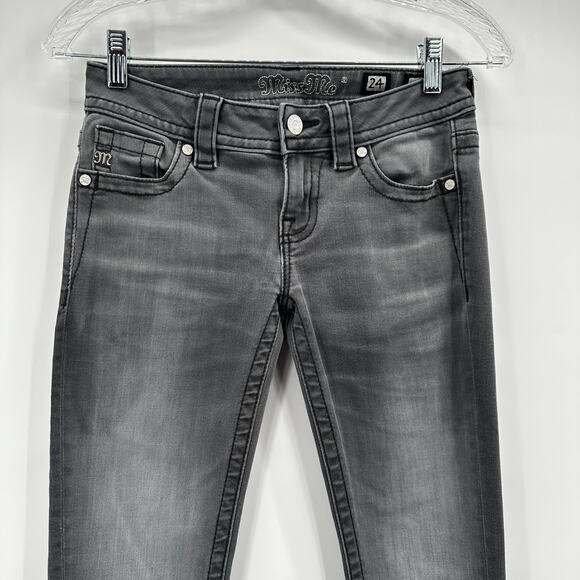 Miss Me Jeans Womens 24 Gray Mid Rise Skinny Stretch Faded Denim Classic Pants - Picture 2 of 13